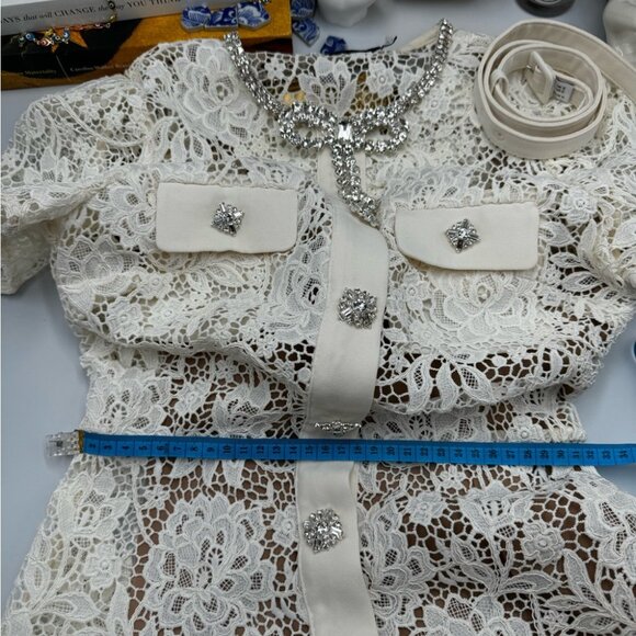 🆕 SELF-PORTRAIT 🧿 BNWOT Cream Lace Diamante Bow Midi Dress, Sz US 2 / UK 6 - Picture 16 of 16